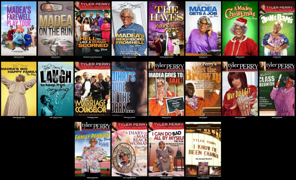 Name all of tyler perry movies and plays taiaabc