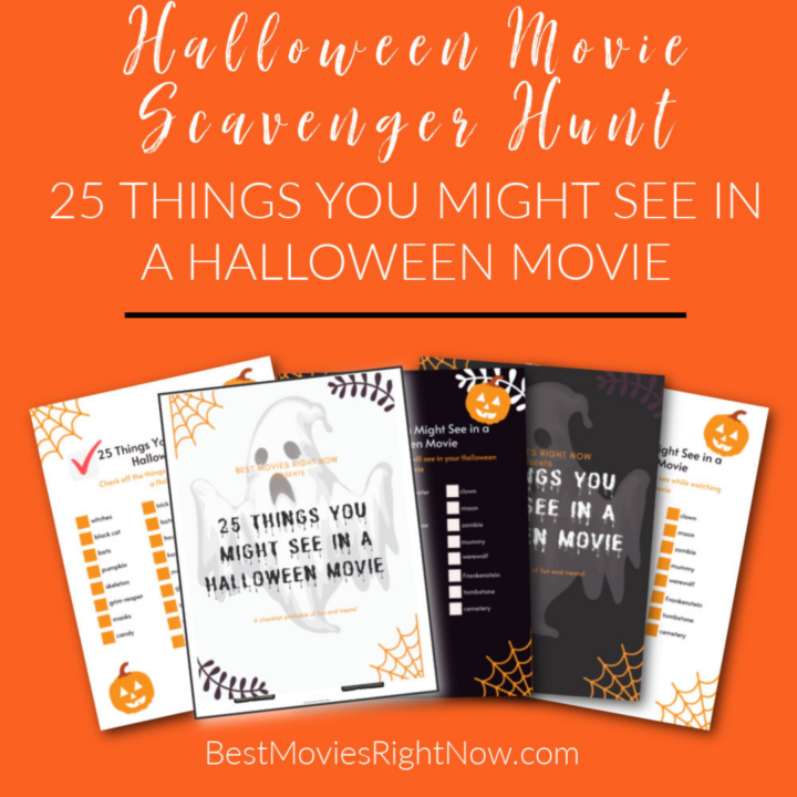 A square image of 25 Things You Might See in a Halloween Movie printable mock up with text