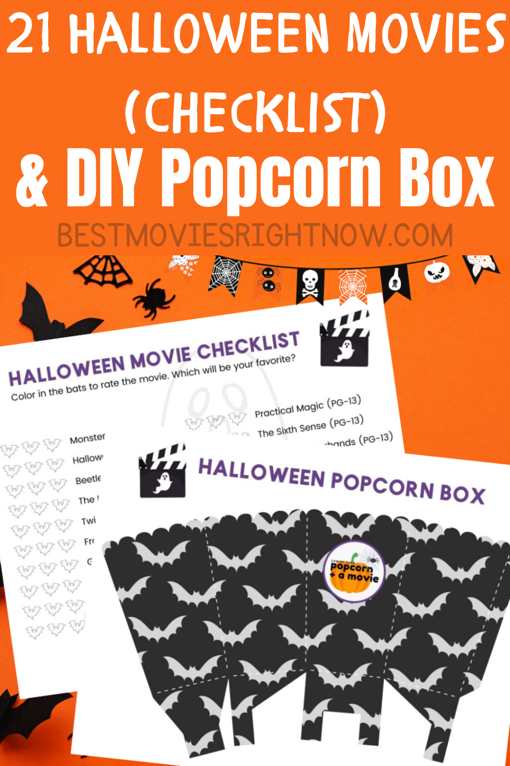 pin image of Halloween Movie checklist and Popcorn box mock up
