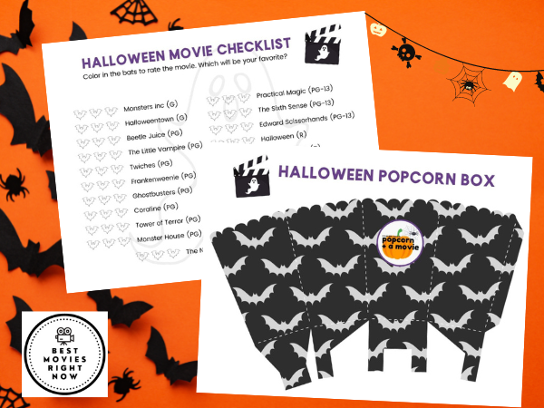 mock up Image of Halloween Movie checklist and Popcorn box