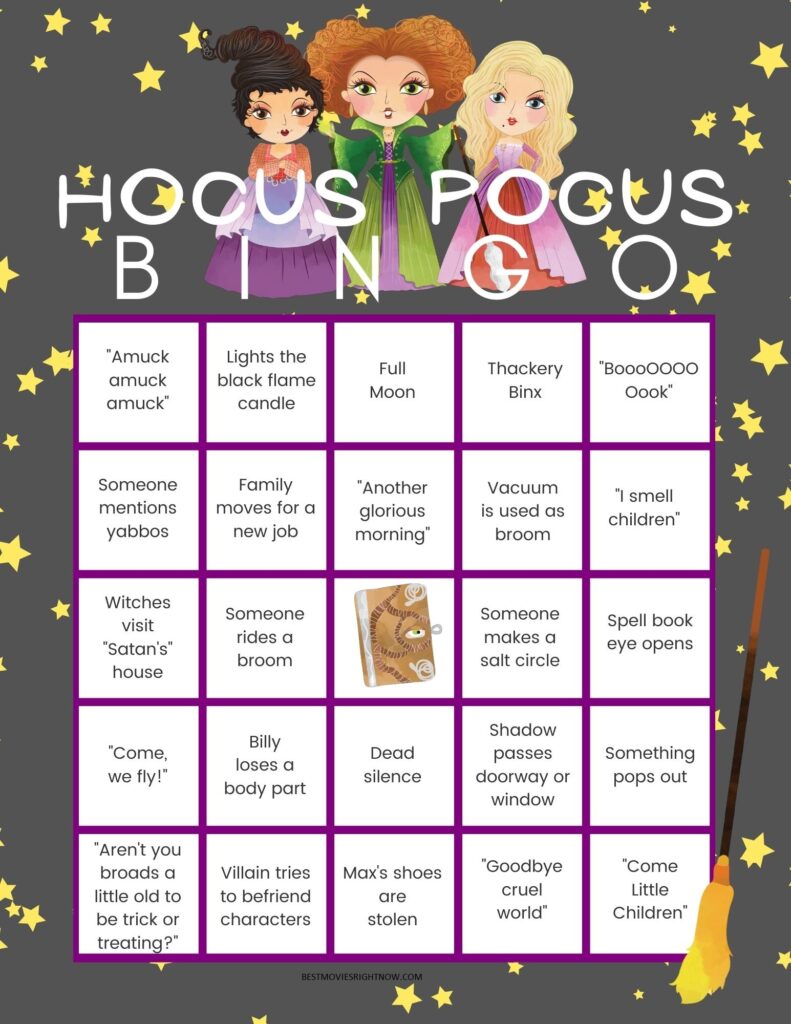 an image of Hocus Pocus movie bingo printable