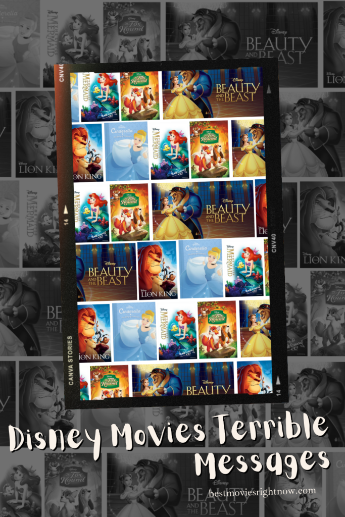 pin sized collage image of Disney Movies with text: 