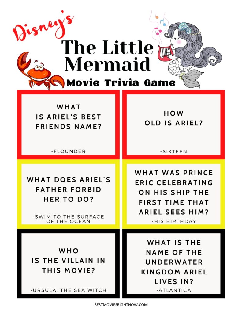 Little Mermaid Activity 'movie trivia game'