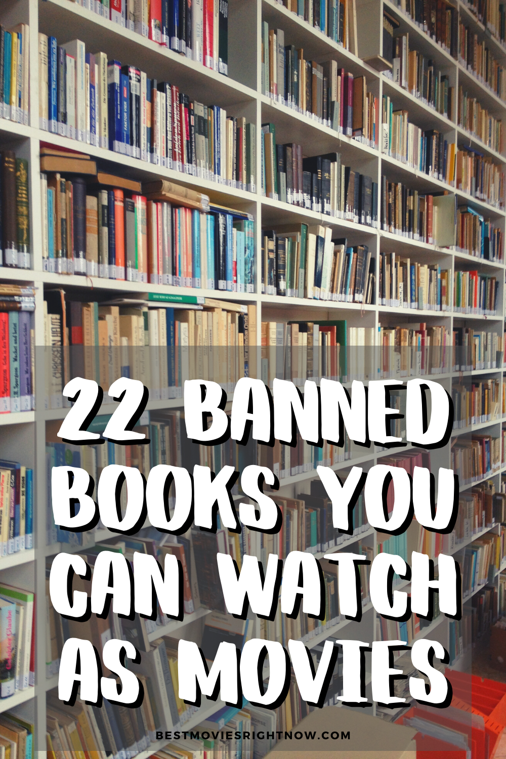 image of books with text that relates to banned books turned into movies