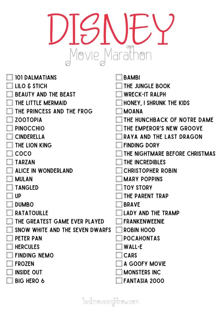 Disney Movie Marathon and Bucket List Checklist - Best Movies Right Now