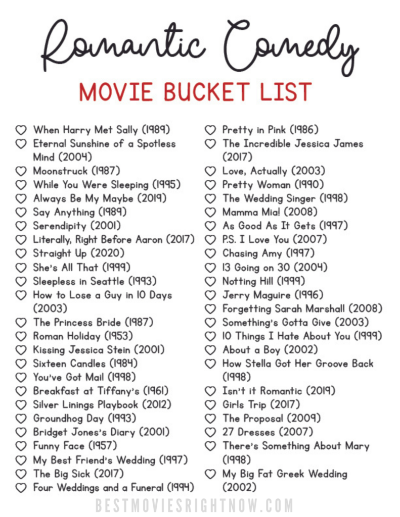 Romantic Comedy Movie Bucket List
