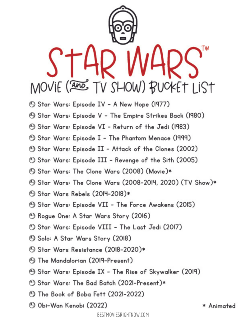 Star Wars Movie Bucket List