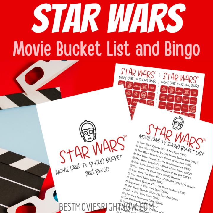 Star Wars Movie Bucket List and Bingo square image with text