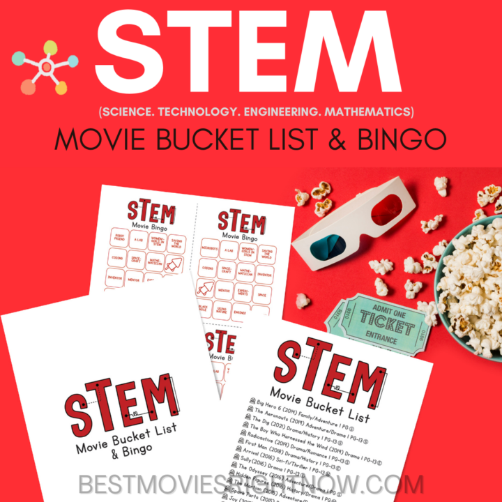 mock image of STEM Movie Bucket List and Bingo with text