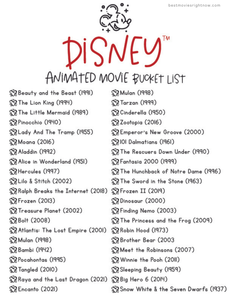 Disney Animated Movie Bucket List & Bingo - Best Movies Right Now