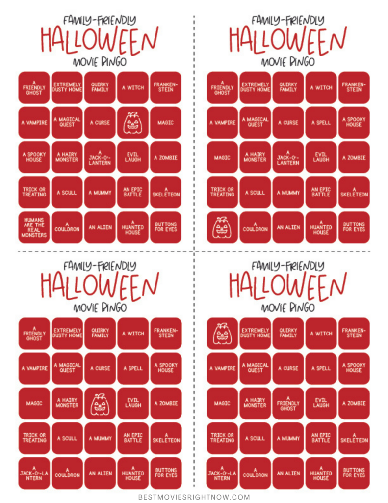 Family-Friendly Halloween Movies Bingo image