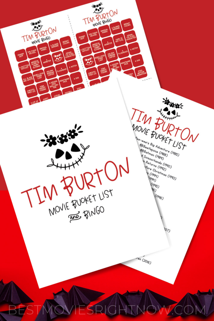 pin image of Tim Burton Movie Bucket List and Bingo mock up