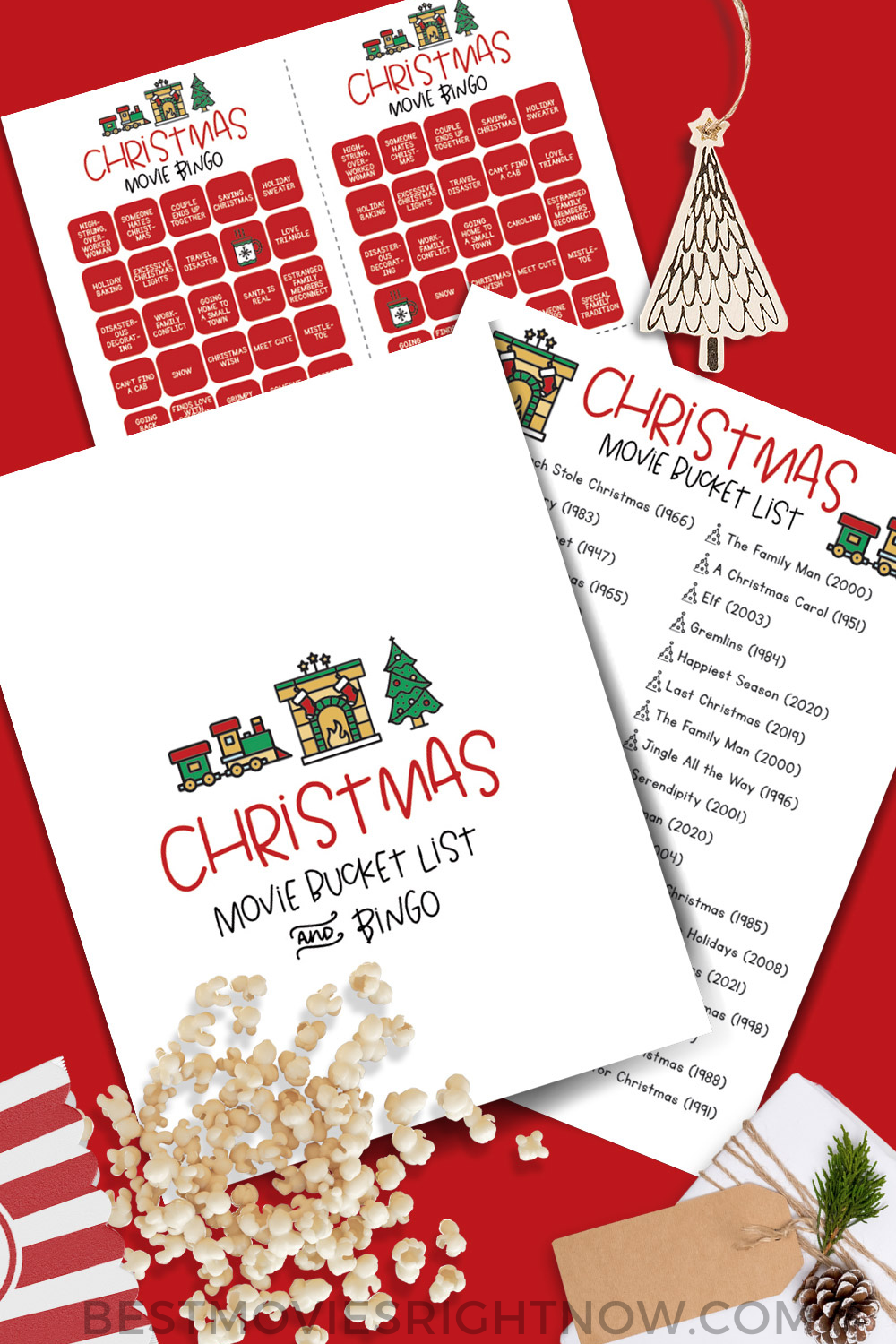 pin sized image of Christmas Movies Bucket list & bingo mock up