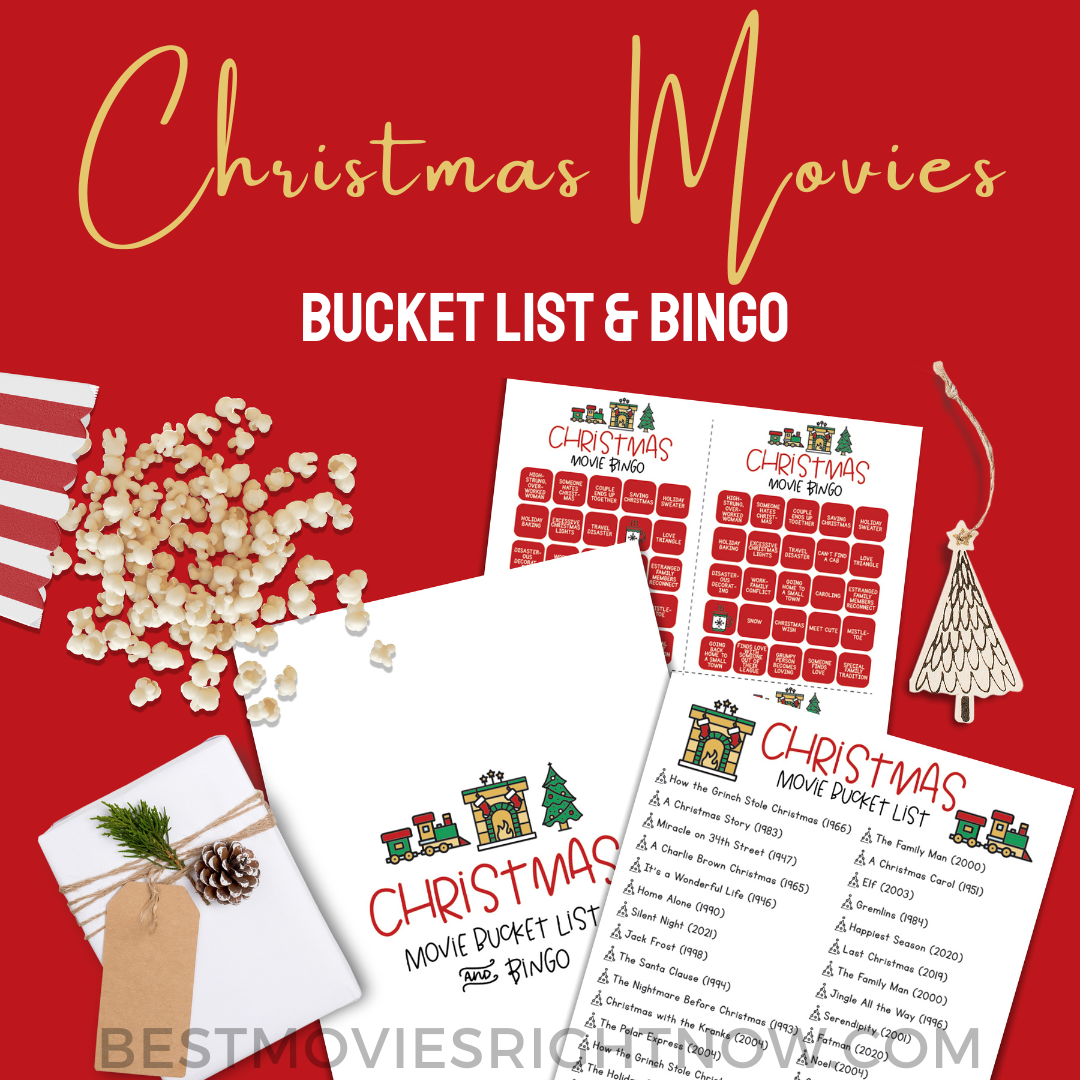 mock up image of Christmas Movies Bucket list  with text in a square size