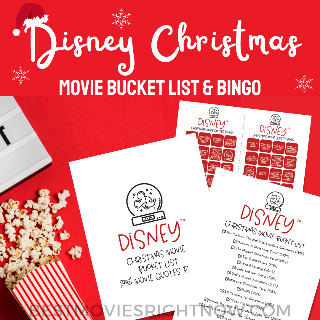 square image of Disney Christmas Movie Bucket List & Movie Quote Bingo mock up with text