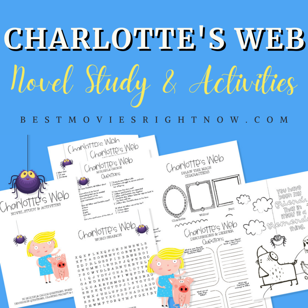 Charlotte's Web Novel Study & Activities printable mock up in a square size with text