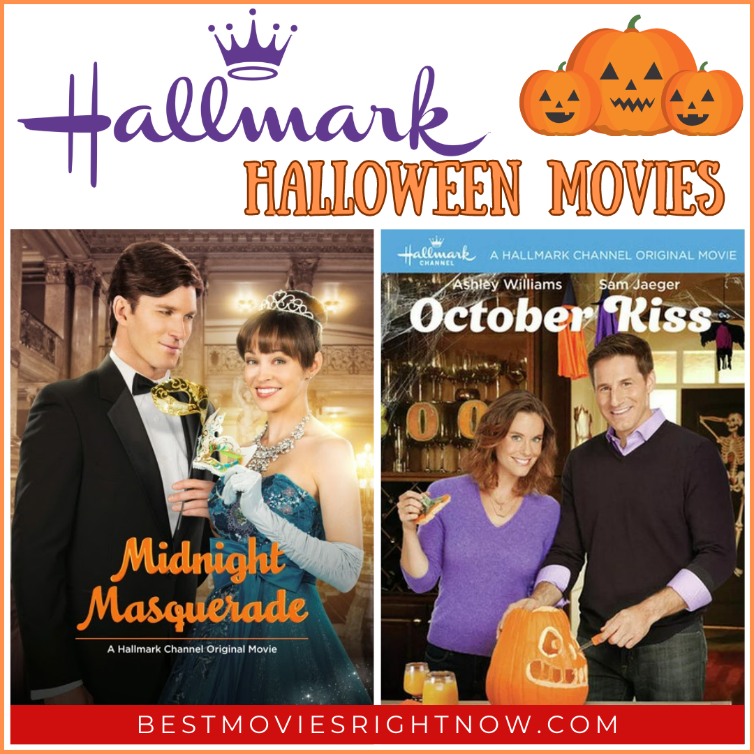 square image of Hallmark Halloween Movies in collage form with text