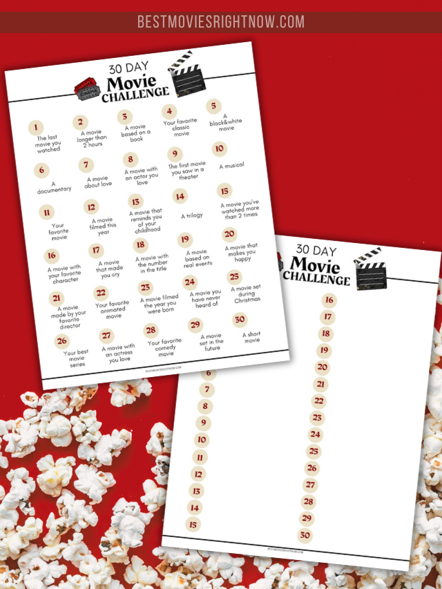 a featured size image of 30-movie challenge showing the pages of the printable