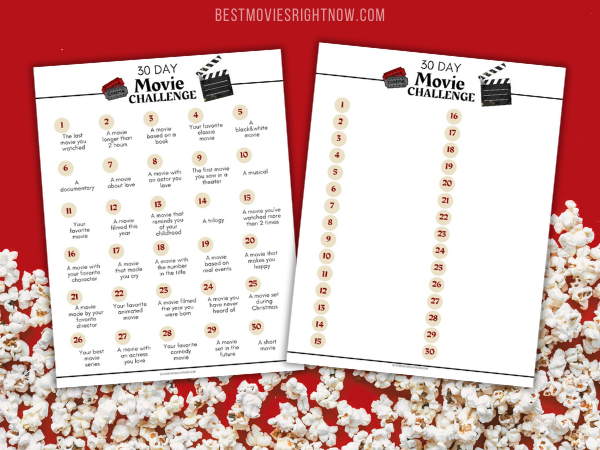 an overview image of the 30-day movie challenge printable