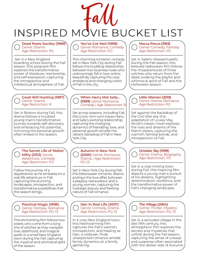 fall inspired movie bucket list