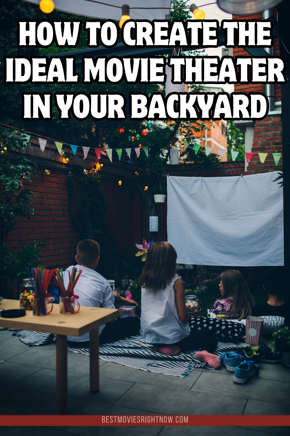 movie night in backyard with text: 