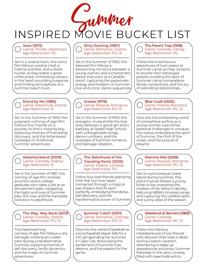 summer inspired movie bucket list