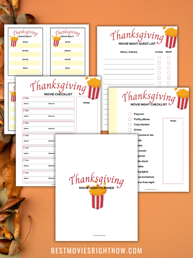 a feature sized image of a pin sized image of Thanksgiving Movie Night printable mock up