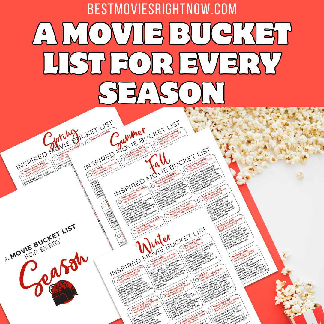 mock up image of movie bucket list of every season printable with text