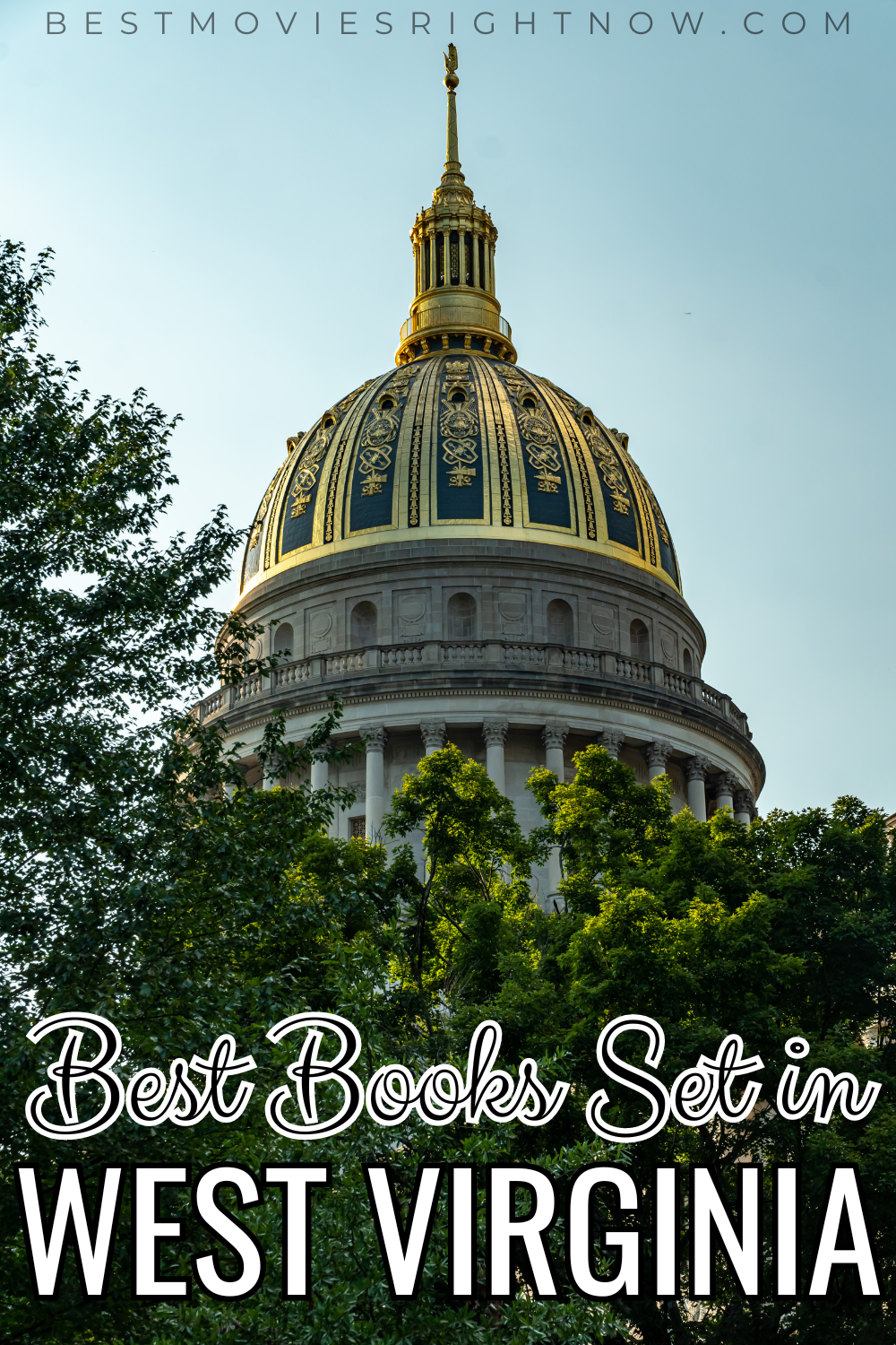 West Virginia State Capitol building with text: 
