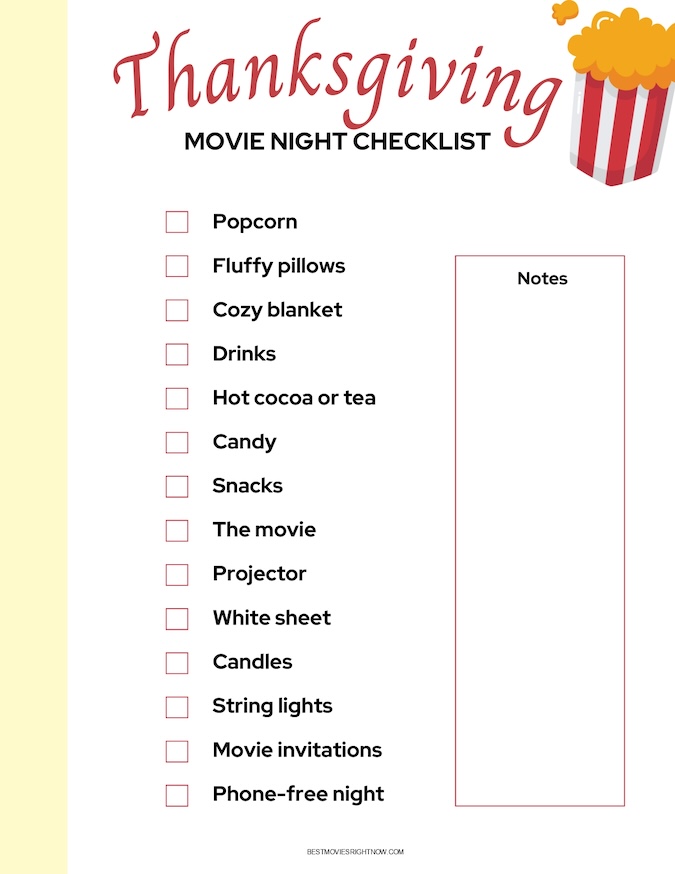 Thanksgiving movie night checklist