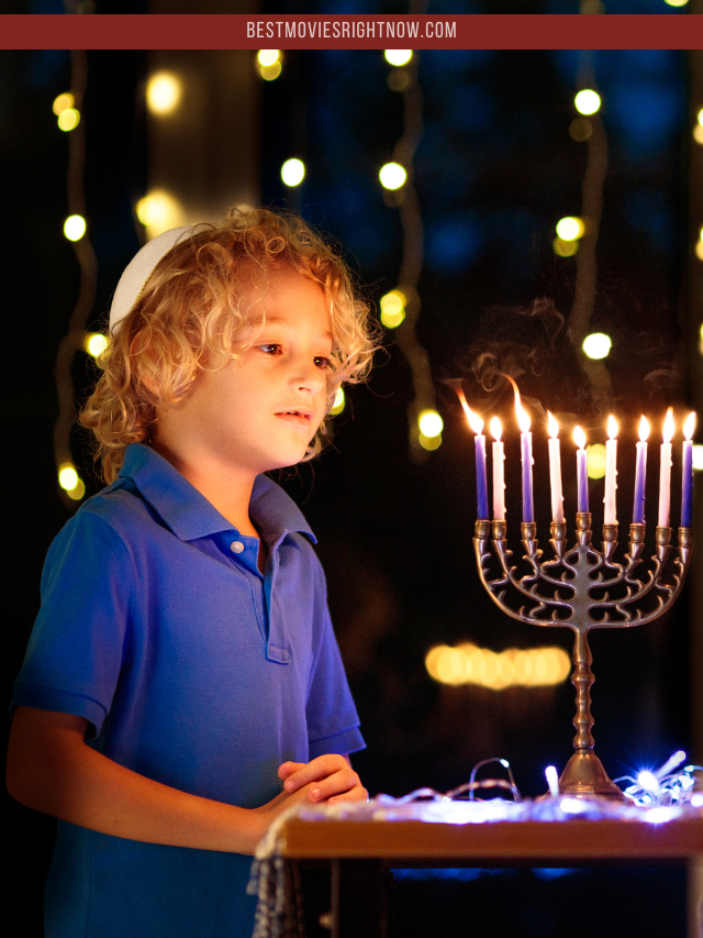Kid celebrating Hanukkah 